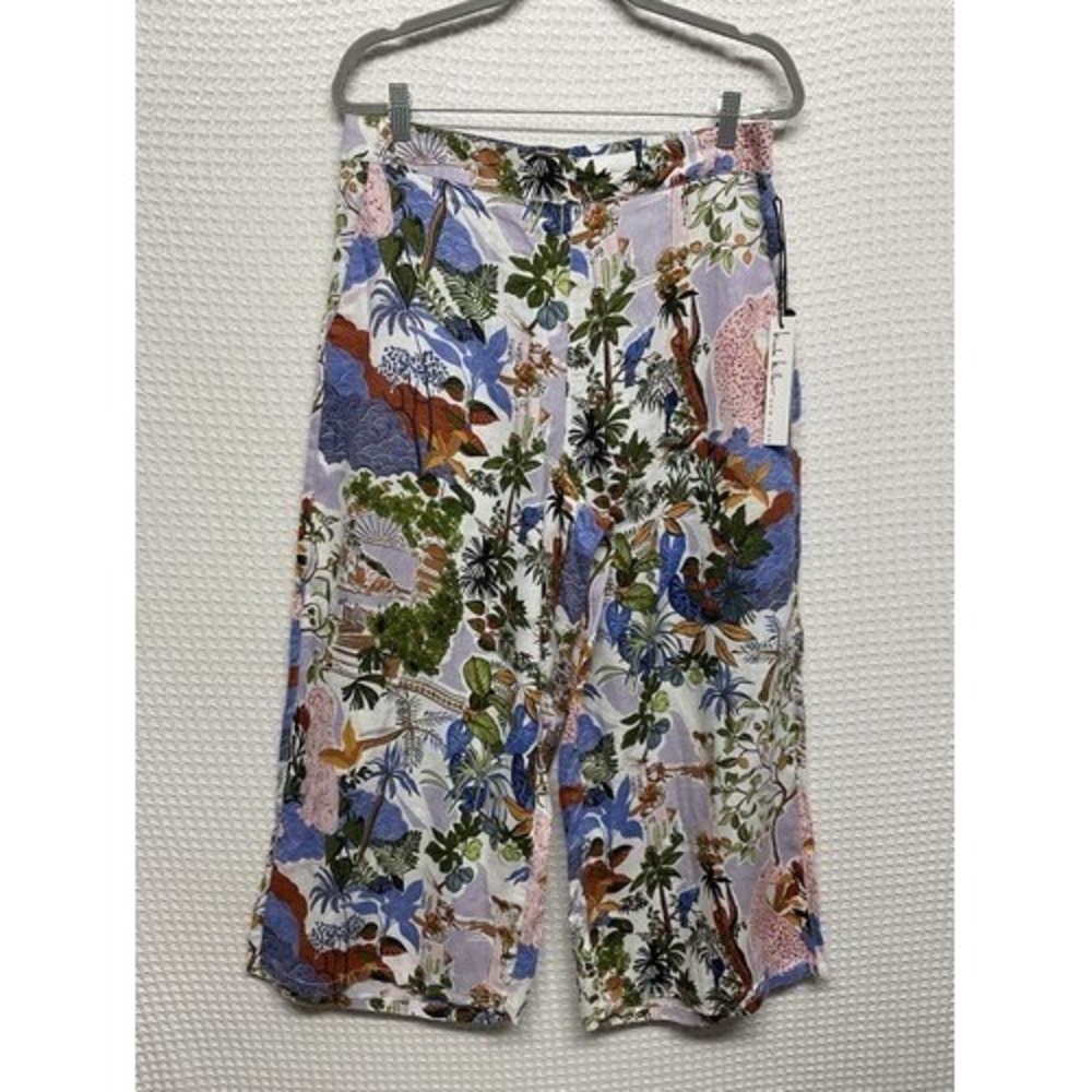 NWT Nicole Miller European Flax Tropical Vacation Wide Leg Pants Women XL Cambod